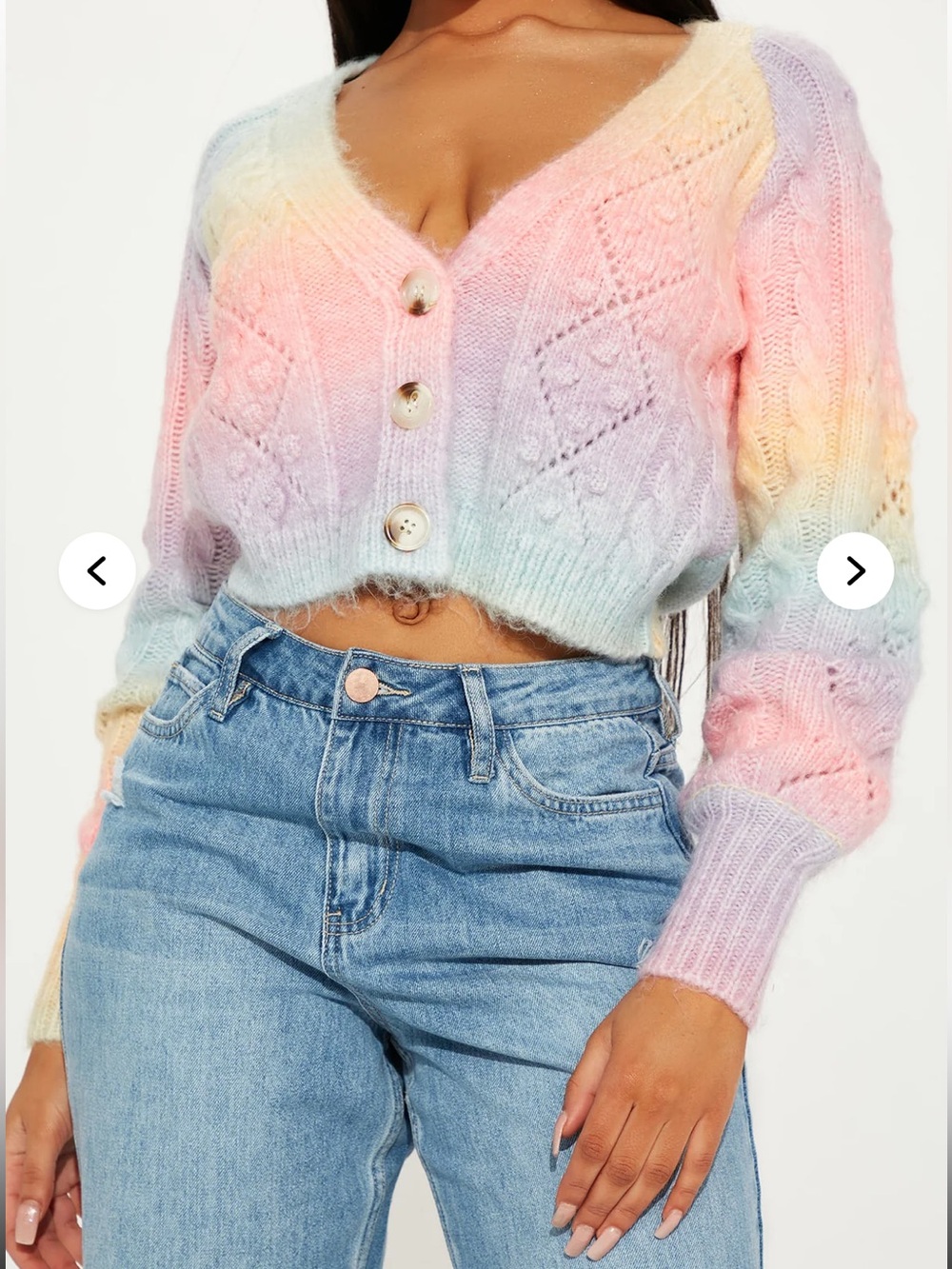 Fashion Nova Rainbow Bliss Cropped Cardigan Pastel Ombre Cable Knit Y2K size XL